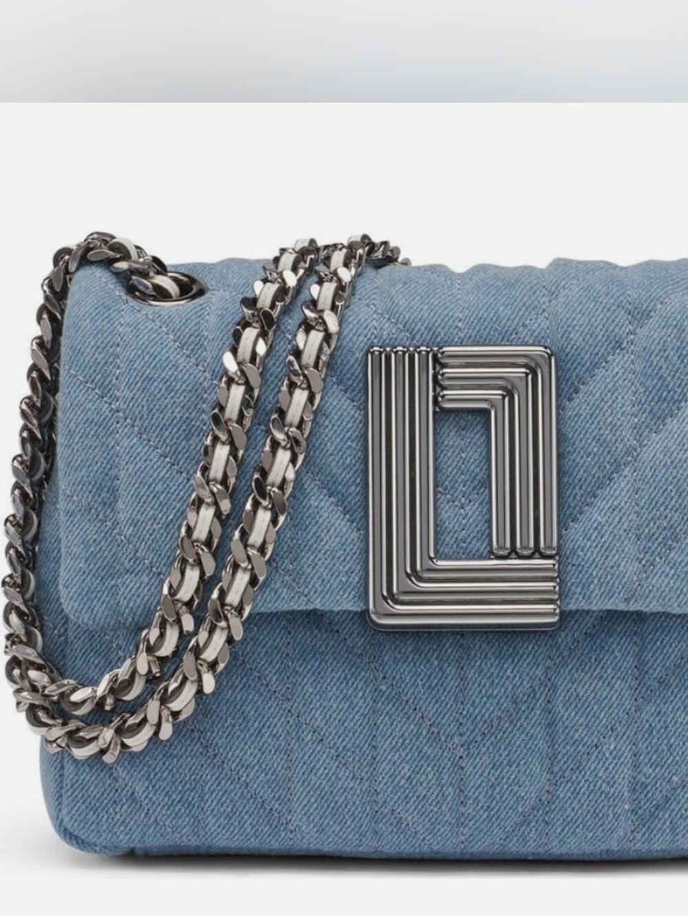 Karl Lagerfeld Quilted Light Blue Denim Shoulder Bag with Silver Hardware